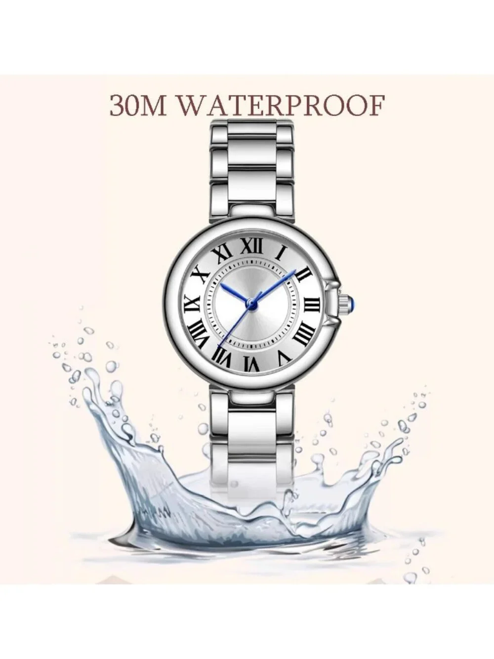 Women's Silver-White Classic Vintage Roman Numerals Dial Stainless Steel Watch